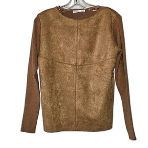 Siani Milano Chestnut Brown Ribbed Knit & Faux Suede Sweater Women's XS